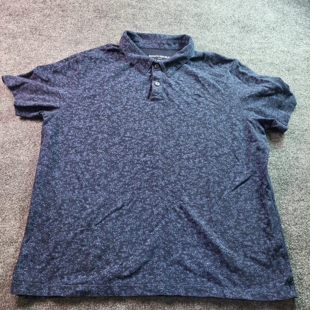 Banana Republic Mens Slim‎ Fit Pique Polo Shirt XL Tall Navy Floral Print Short